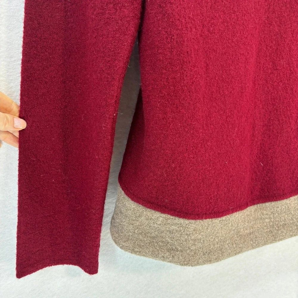 Anthropologie Colorblock‎ Wool Jacket XS Red Hooded Wrap Cardigan Coat